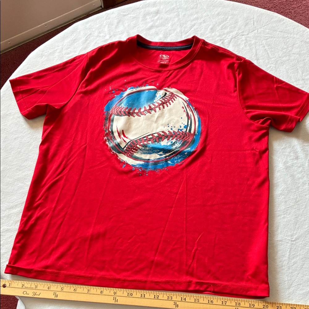 Athletic Works Red Tee with Navy Collar Stitching